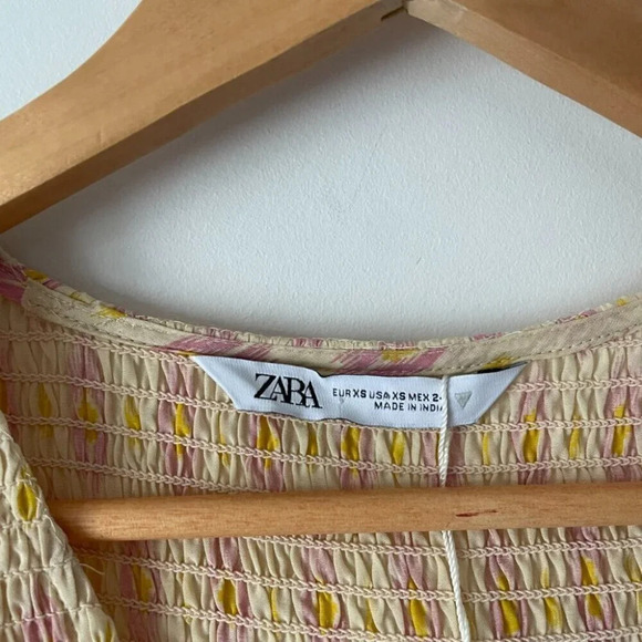 Zara Oversized V Neck Kaftan Midi Dress NWT Yellow Pink Size XS - Picture 6 of 8